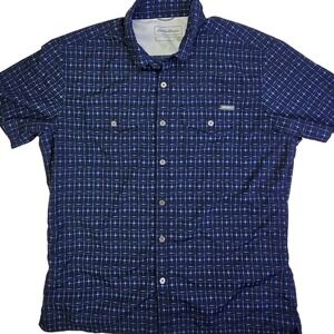 Eddie Bauer Mens Slim Fit Short Sleeve Button Down Shirt Blue Geometric L 1307